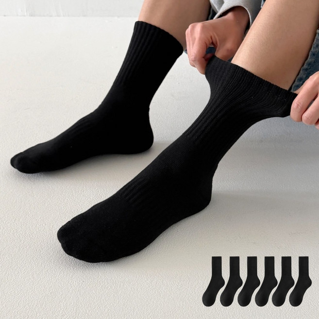 래비뜨 국산 두꺼운 쿠션 스포츠 장목 양말 6켤레, 1세트, 블랙