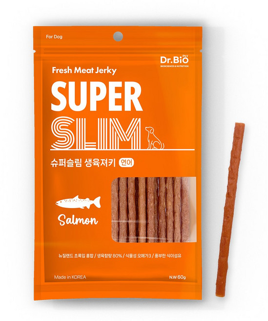 닥터바이오펫 슈퍼슬림 생육져키 강아지 육포스틱 간식 4종, 1개, 60g, 연어