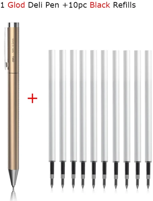 델리 금속 젤 펜 잉크 리필 0.5mm 부드러운 쓰기 고급 사인 미적 문구 용품 Kalem 학교, 03 1GD Pen 10BK Refils