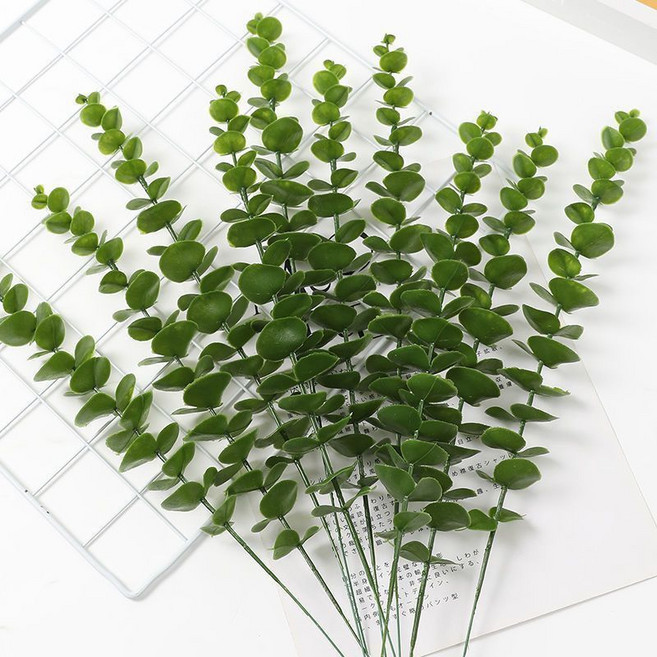 尤加利葉仿真花 40支 綠植擺件, 1個, 尤加利葉5支