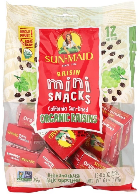 Sun-Maid California Sundried 유기농 건포도 미니 스낵 12개입 각 0.5온스, 12 개 - 쿠팡