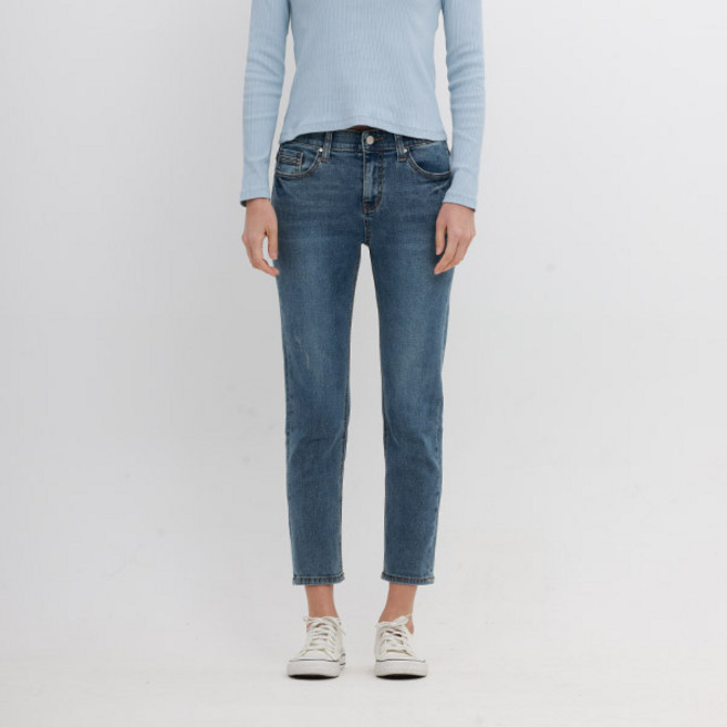 [잠뱅이] 여성 밴드 포켓 워싱 데님 팬츠 미디엄블루