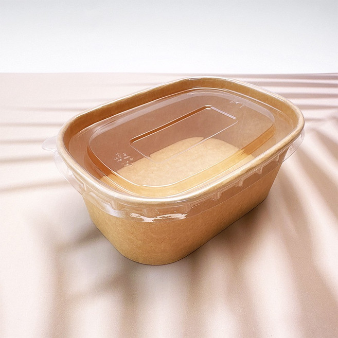 미니 일회용 크라프트 직사각 450ml 샐러드 김밥 떡 포장 과일 도시락세트, 용기+뚜껑, 50개