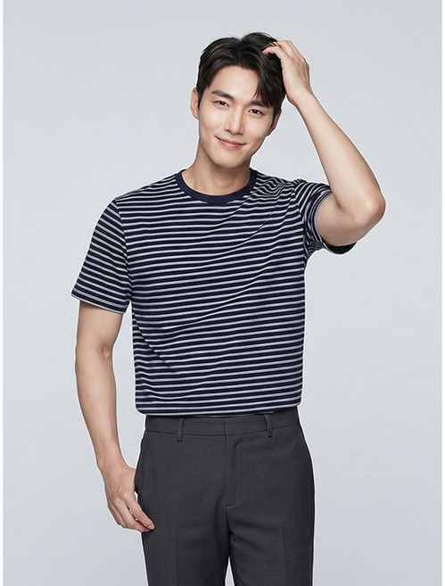 BY파크랜드 네이비 스트라이프 반팔 티셔츠-A2TS2310470A