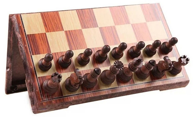 휴대용 접이식 미니 체스판 체스게임 보드게임 체스세트 13cmx13cm, A. AIA UB 체스 수입 자기 모방 목재 색상 휴대