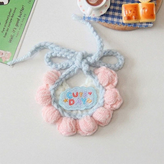 허그마이펫 고양이 러블리 손뜨개 케이프 리본 넥카라, 1개, 핑크