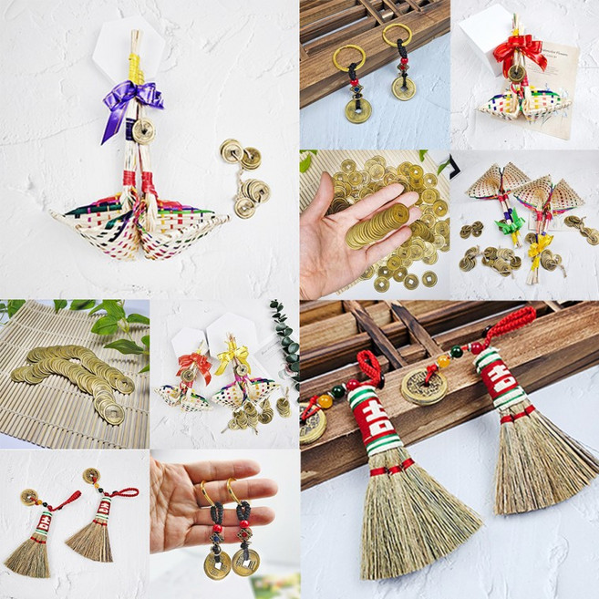 엽전 열쇠고리 복조리 대 소 25mm 50개 100개 빗자루 옛날 돈 상평통보 전통 풍수 소품 돌잡이