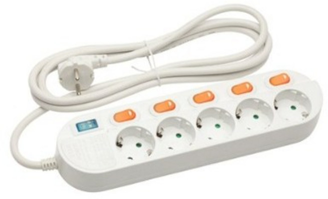 피스코리아 (PON1352)접지개별스위치 5구 멀티탭 전선형, 2m, 1개