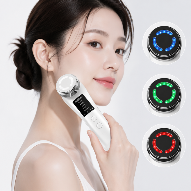 ERANSTAR 갈바닉 얼굴마사지기 가정용 뷰티디바이스 LED EMS진동클렌저 마사지기 피부 토탈케어, 화이트