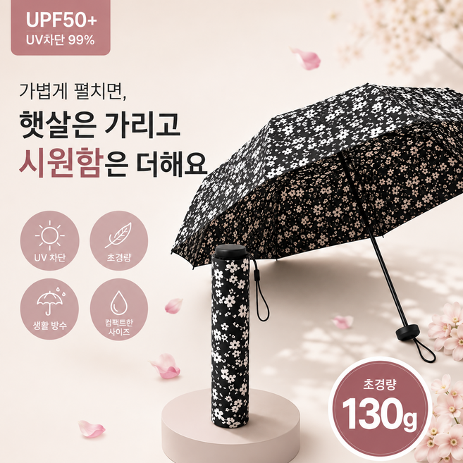 에이프릴 초경량 130g UV차단 암막 양우산 미니 3단 접이식 휴대용 우양산 자외선차단 양산겸우산
