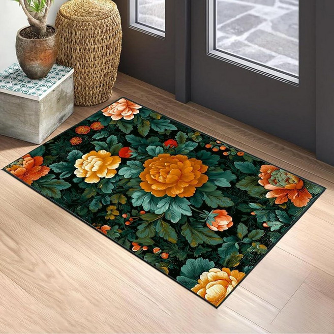 Vintage Floral Spring Area Rug 2x3 ft Entry Washable Boho Rugs Non Slip Low Pile Door Mat Small Ca
