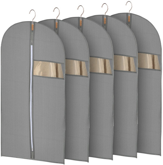 이펑 고급 부직포 옷커버 지퍼 있음 투명 윈도우가 있습니다 바닥 밀봉 그레이, 5매입, 1개