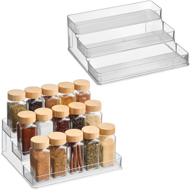 캐비닛 식료품 저장실 또는 조리대용 iDesign 3단 스파이스 랙 정리함 2개 세트 투명 미국산, Pack of 2