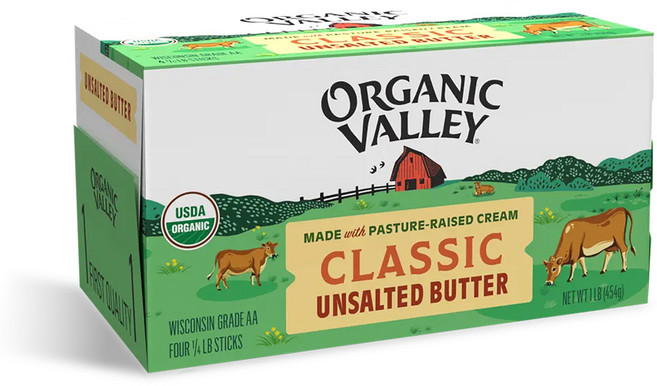 오가닉 밸리 유기농 무염 버터 454g 컬처드 방식 제조 홈베이킹, 단품, 1개
