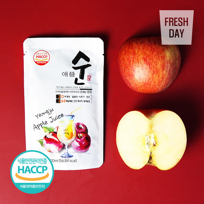 [HACCP인증] 물타지않은 저온착즙 영주 순수 사과즙 100ml, 60포, 60개