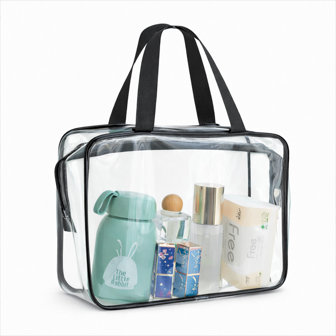 DK 투명 비치백 물놀이 해변 수영 목욕 가방 숄더백, L, 블랙