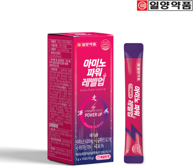 일양약품 아미노 파워 레벨업 복숭아맛 아미노산 보충제, 10개, 7g