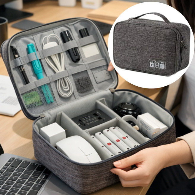 뮤젠트 충전기 파우치 케이블 정리함 케이스, 그레이, 1개