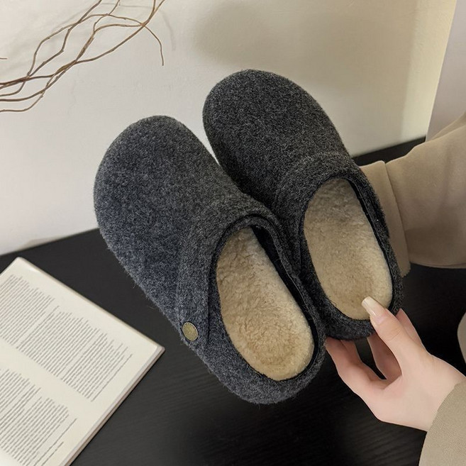 겨울 여성용 기모 슬리퍼 빈티지 속굽 여성 블로퍼 플랫 슈즈 캐주얼 여성 털 블로퍼 슬리퍼 CJJ