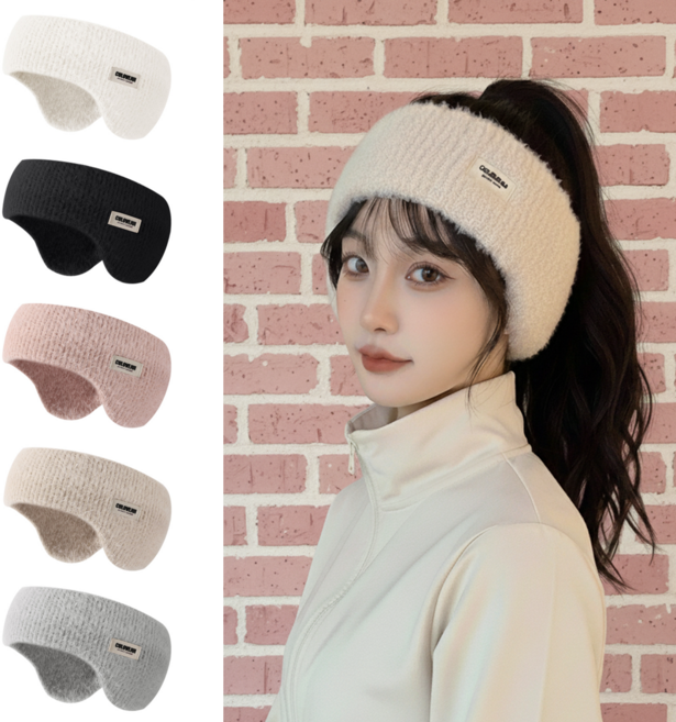 무무비 윈드런 밴드 귀마개 방한용품 귀돌이 이어워머 겨울헤어밴드 방한워머 니트 귀도리, 1개, 블랙