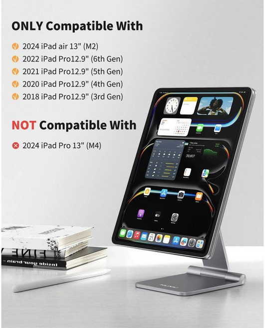 KUXIU 자기 충전 스탠드 iPad Air 1113 M22024 Pro 11인치 123 12.9인치 345 데스크, 2) 12.9 inch Grey, 없음, 없음