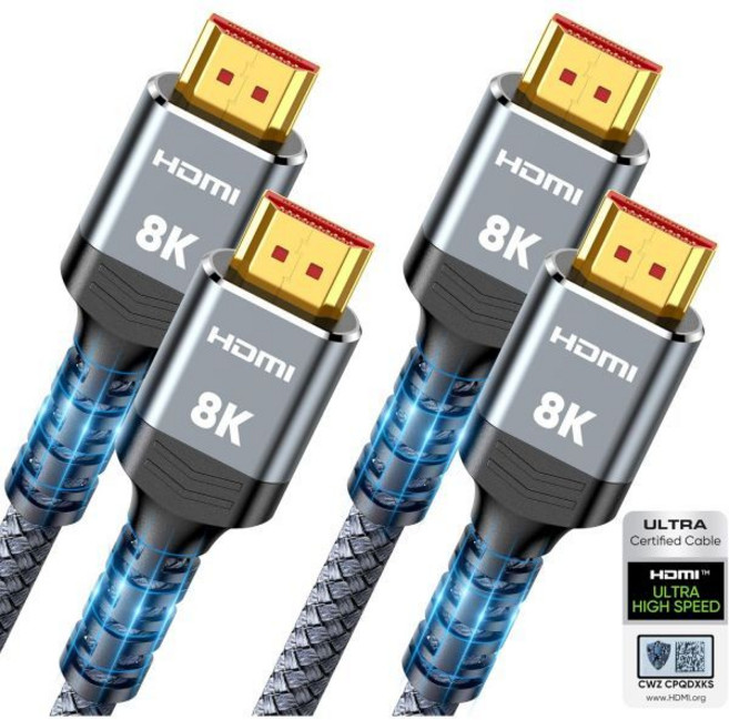 10K 8K HDMI 2.1 케이블 2개 세트 6.6피트 하이윙스 48Gbps 초고속 슬림 4K120Hz 8K60Hz 지원 HDCP 2.2&2.3 다이내믹 HDR eARC DT, 6.6 feet, Grey