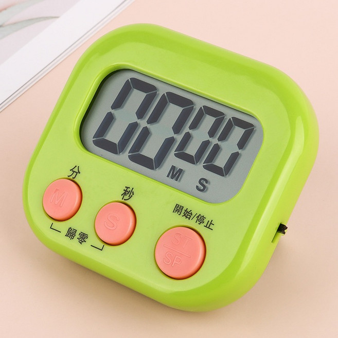 多功能電子計時器 廚房正倒計時鬧鐘 大螢幕磁吸立架, 綠色-不附電池, 1個