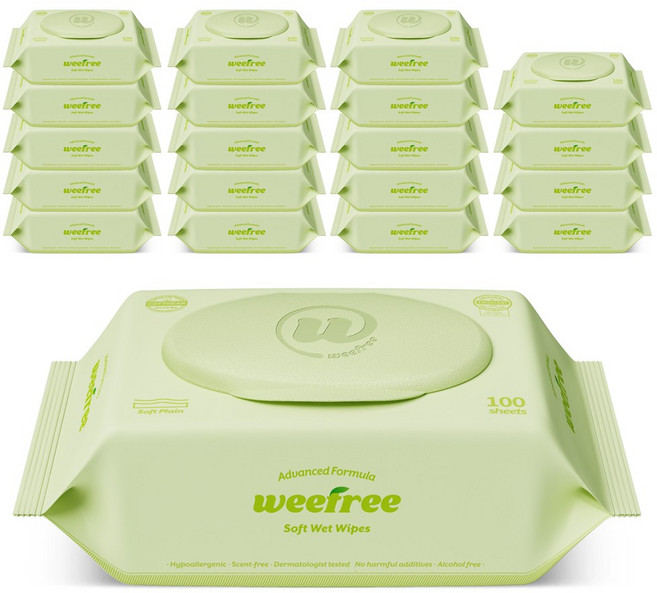 위프리 소프트 그린 아기물티슈 캡형, 20개, 100매, 50g