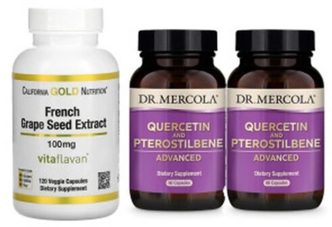 닥터메르콜라 프테로스틸벤 60정 2병 + 캘리포니아골드뉴트리션 포도씨추출물 360정 1병 고약사 세트 - 쿠팡