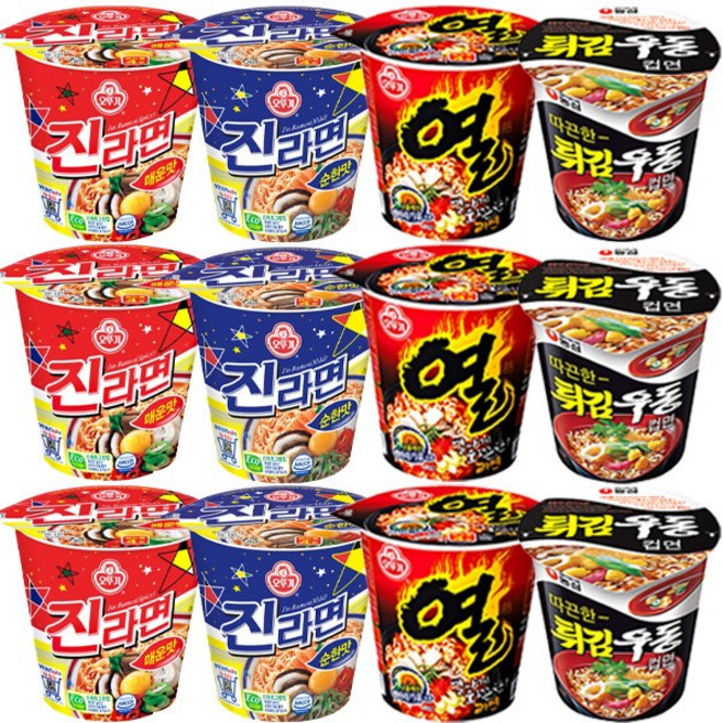 소컵라면 12종 (진라면 매운맛 + 순한맛 + 열라면 + 튀김우동)