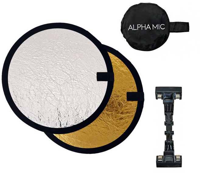 알파믹 휴대용 미니 반사판 고정 홀더 세트 30cm 금색 은색 접이식, 1개