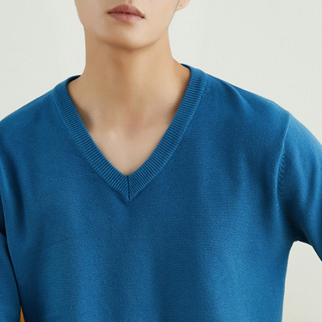 에리페 남성용 베이직 라인 클린 V넥 긴팔 니트