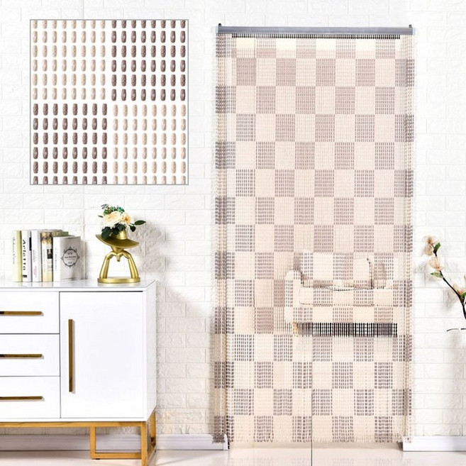 중국집발 문발 구슬 중국집 출입문 목각 커텐 커튼, 크림 라이트브라운