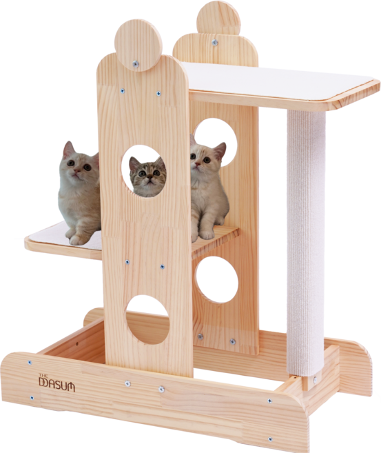 더따슴 국내제작 DIY 원목 고양이 미니 캣타워 아리야, 1개, 아이보리
