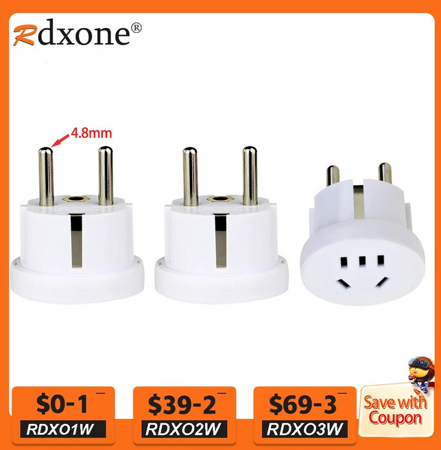 Rdxone 독일 플러그 미국 호주 유럽 여행 어댑터 유럽 전원 소켓 컨버터 4.8mm, 1개, 1.4.8mm-EU - 1 piece-White