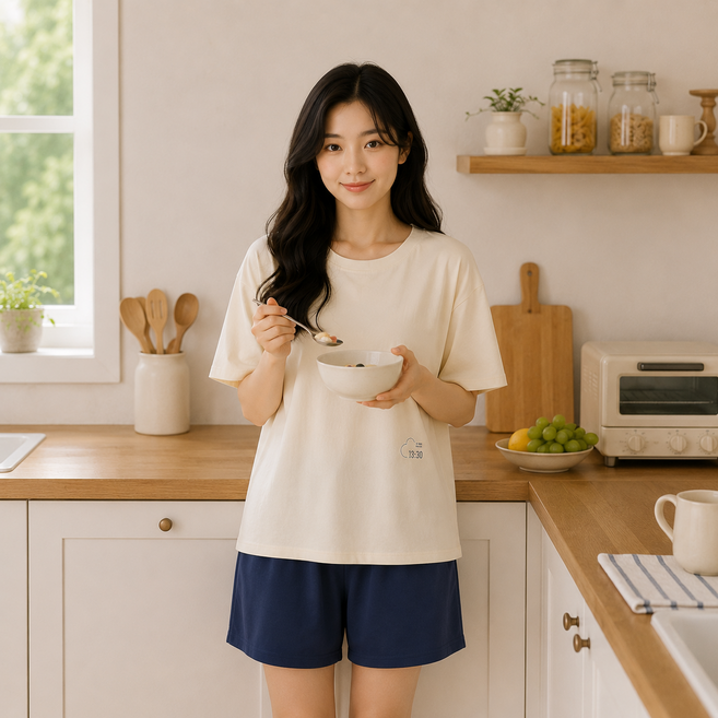 여성 면 100% 여름 반팔 반바지 잠옷 세트 순면 홈웨어 파자마 상하의 세트