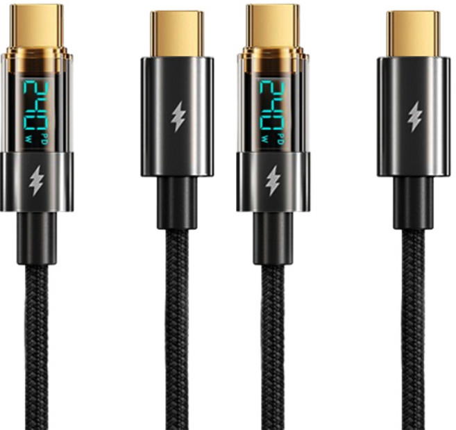 투에이비 PD 240W C to C 초고속 충전 전력량 표시 케이블, 2개, 블랙, 2m