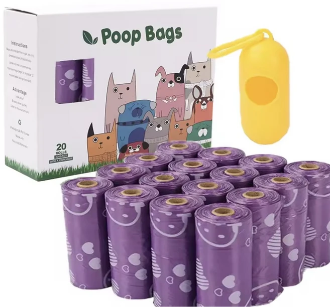 Poop Bags 딸기시리즈 강아지 배변봉투 생분해 리필 케이스 강력 내구성, 300개, 20개입, 보라 - 쿠팡