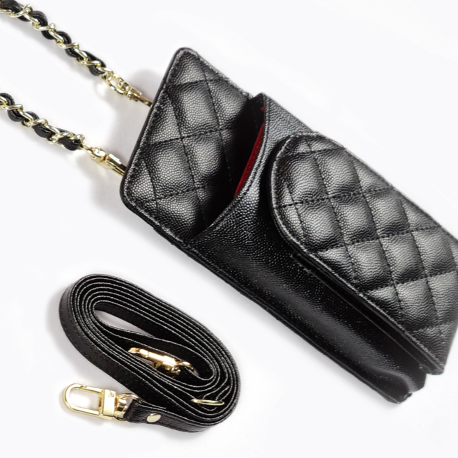 에이프라하 캐비어 명품 스타일 여성 퀼팅 천연 소가죽 핸드폰 수납 포켓 휴대폰 케이스 주머니 미니 폰 백 체인 가방 스마트폰 파우치