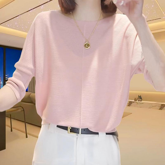 페이준 여성 봄여름 얇은 니트 빅사이즈 루즈핏 라운드 7부 스웨터 LN1336