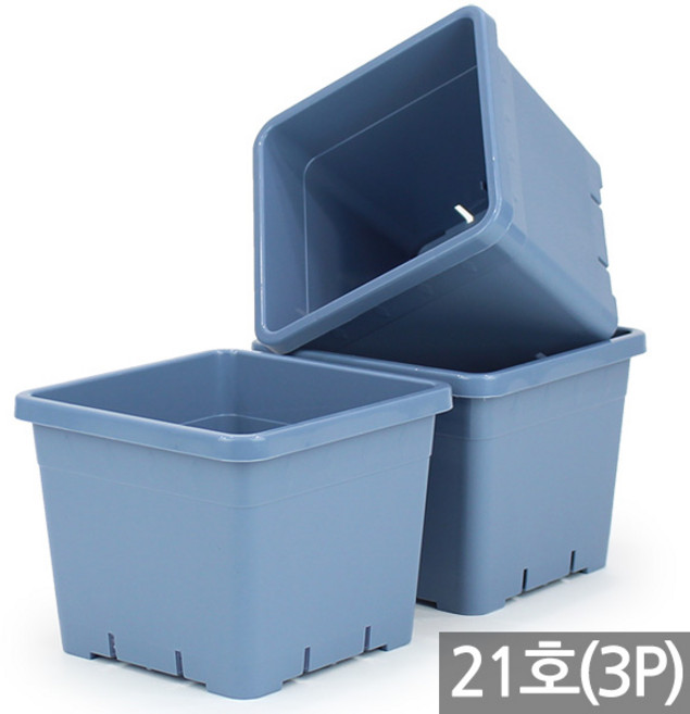 세인화분 국산 플라스틱 사각 화분 3P - 플분 칼라 중형 대형 분갈이 인테리어 홈 가드닝 슬릿분 국내산 정사각 식물 화초 재배 육묘 원예, 3개, 사각화분 블루(21호)