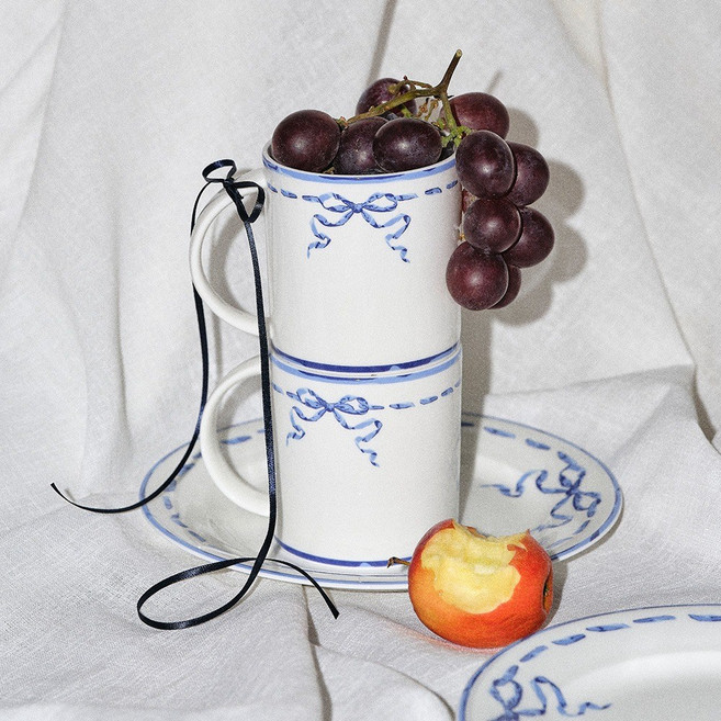 한국도자기 리본블루 스티치 머그 플레이트 세트 2p, 1개