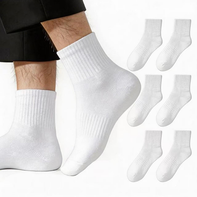 Le Gou 더베이직 남성용 순면 발냄새 방지 무지 중목 양말 6켤레