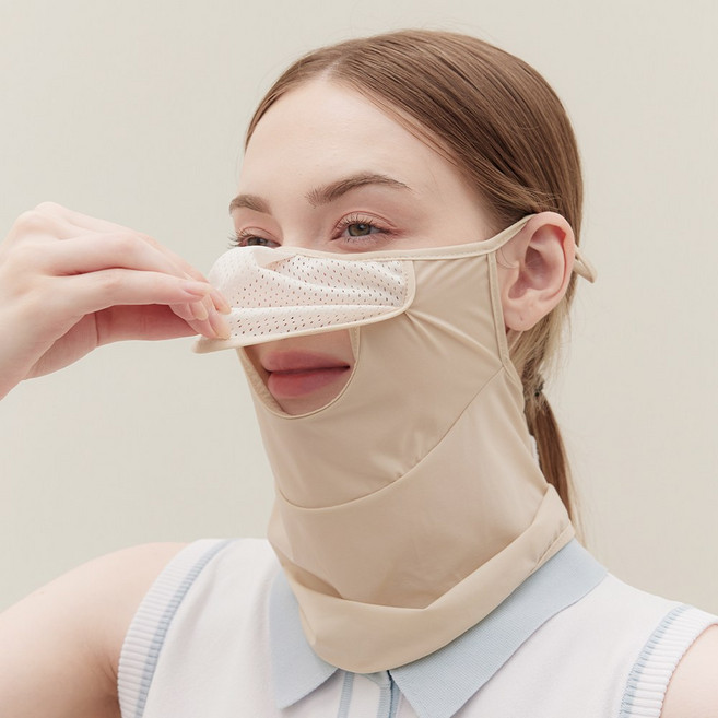 엠엠스포 여성 여름 UV차단 오픈 냉감 자전거 골프 등산 숨쉬기 편한 스포츠 마스크, 베이지, 1개