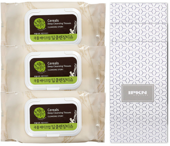 곡물 딥 클렌징티슈 +입큰 순면 화장솜, 1개, 1g, 1매입
