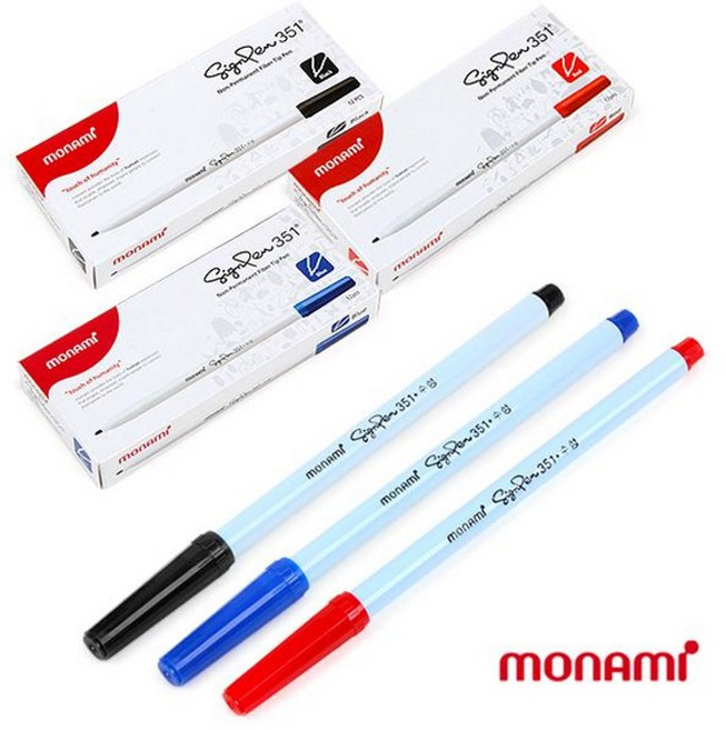 모나미 수성사인펜 351 24개, 모나미 수성사인펜 351 12개 (적색)