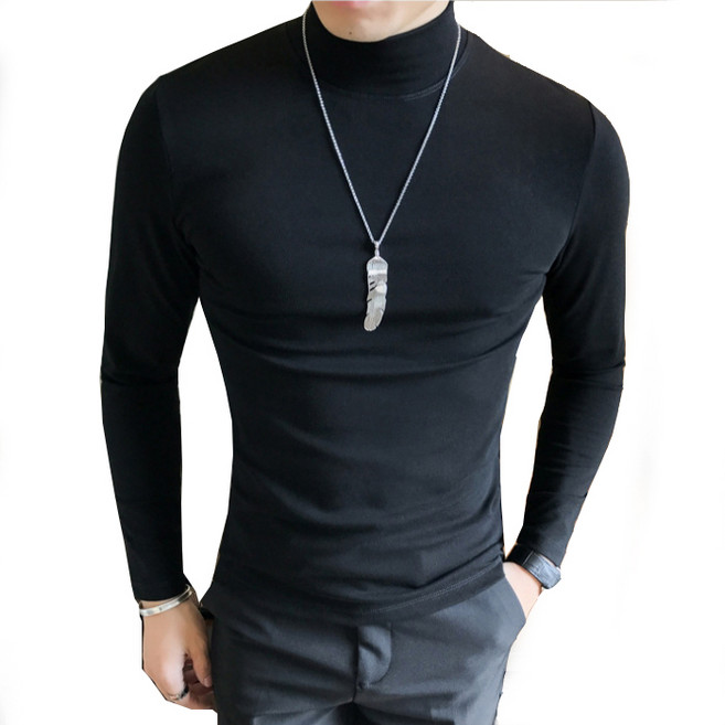 남성 스판목폴라티 터틀넥 타이트머슬핏