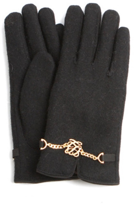 루이까또즈 여성 금장 로고 체인 장식 모직 장갑