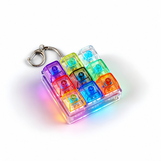 키캡키링 스트레스해소 LED 키보드 키캡 키링 기계식 키캡 가방키링 9구(스트레스 해제 버튼 스트레스해소장난감), 9구 - 투명 컬러, 1개