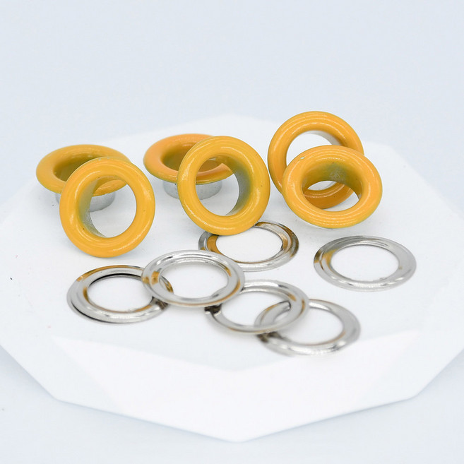 100 다색 금속 아일렛 그로밋 링 와셔 포함 DIY 가죽 공예 스크랩북 신발 벨트 캡 가방 태그 의류 10mm 세트, Yellow